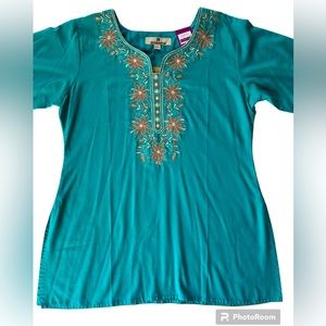 Parshwa Art NEW Indian Embroidered Embellished Tunic Long Sleeve Blouse Top